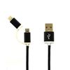 Kabel 2w1 USB - microUSB / Lightning Nylonowy Czarny
