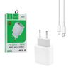 ŁADOWARKA SIECIOWA 3A 20W BIAŁA DENMEN 3600mA DC21 USB+TYP-C PD+C3.0 + KABEL USB TYP-C DO LIGHTNING 2A BIAŁY USB 3.0 PD USB-C