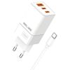 Beline Ład. siec. 2x USB-C + 1x USB 65W+ kabel USB-C biały/white PD 3.0 + QC 3.0  BLN3CW65C GaN