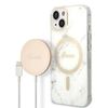 Zestaw Guess GUBPP14SHMEACSH Case+ Charger iPhone 14 / 15 / 13 6,1" biały/white hard case Marble MagSafe