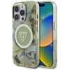 Etui Guess Glitter Flowers Triangle      Buttons MagSafe do iPhone 16 Pro zielony