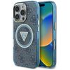 Etui Guess IML Metal Glitter 4G Circle   Triangle MagSafe do iPhone 16 Pro niebieski