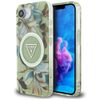 Etui Guess IML Metal Glitter Flowers     Triangle MagSafe do iPhone 16e / 17e zielony