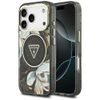 Etui Guess IML Glitter Flowers Triangle  MagSafe do iPhone 17 Pro czarny