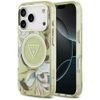 Etui Guess IML Glitter Flowers Triangle  MagSafe do iPhone 17 Pro zielony