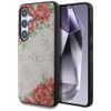 Etui Guess Leather 4G Flowers Print Metal Classic Logo MagSafe Samsung Galaxy S25 różowy