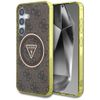 Etui Guess 4G Glitter Triangle Buttons MagSafe do Samsung Galaxy S25 brązowy