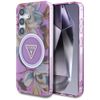 Etui Guess Glitter Flowers Triangle      Buttons MagSafe do Samsung Galaxy S25 fioletowy