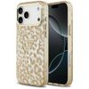 Etui Guess IML Leopard Glitter Triangle Logo MagSafe do iPhone 18 Pro / 17 Pro brązowy