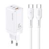 USAMS Ład. siec. MT 2xUSB-C+USB GaN 65WT33 PD + kabel USB-C-USB-C 100W Fast Charging biały/white MTXLOGTC02