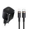 USAMS Ład. siec. 1xUSB-C T36 mini 20W+ kabel USB-C-Lightning czarny/black PD3.0 Fast Charging XFKXLOGTL01 (US-CC124+US-SJ484)