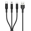 USAMS Kabel pleciony U5 3w1 1,5m 2Aczarny/black (lightning/microUSB/USB-C) SJ2193IN101 (US-SJ219)
