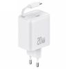 USAMS Ład. siec. 1xUSB-C ze zwijanymkablem USB-C Retractable PD+QC 20W Gan Fast Charging biały/white YC Series CC233TC02 (US-CC233)
