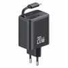 USAMS Ład. siec. 1xUSB-C ze zwijanymkablem USB-C Retractable PD+QC 20W Gan Fast Charging czarny/black YC Series CC233TC01 (US-CC233)