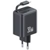 USAMS Ład. siec. 1xUSB-C ze zwijanymkablem USB-C Retractable PD+QC 30W Gan Fast Charging czarny/black YC Series CC241TC01 (US-CC241)