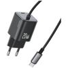 Ładowarka sieciowa USAMS JC Series CC261 20W GaN Mini Fast Charger USB-C / wbudowany kabel USB-C czarny