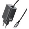 Ładowarka sieciowa USAMS JC Series CC266 65W GaN Fast Charger 1xUSB-C 1xUSB-A / wbudowany kabel USB-C czarny