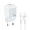 USAMS Ład. siec. 1xUSB-C T45 30WPD3.0 Fast Charging +kabel U63 USB-C/Lightning biały/white UXTZH02 (USAMS-UX)