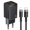 USAMS Ład. siec. 1xUSB-C+1xUSB T43 33WPD3.0 +QC3.0 + kabel U63 USB-C na lightning czarny/black USKTZ01