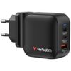 Ładowarka sieciowa Verbatim Mini GaN 70W 2xUSB-C PD/1x USB-A QC/Adapter EU/UK czarny 32229