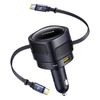 Baseus Enjoyment Max ładowarka samochodowa USB-C + USB-A + 2x kabel zwijany USB-C czarna
