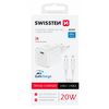 SWISSTEN Ładowarka Sieciowa Adapter GaN USB-C 20W PD + kabel USB-C / USB-C zestaw biały