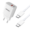 MOONX ładowarka sieciowa MC04 PD 20W 1xUSB-C + 1xUSB QC3.0 + kabel USB-C - USB-C Biały