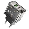 Ładowarka sieciowa do telefonu Hoco USB A + USB C QC3.0 PD 3A 20W N34 transparentna