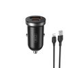 XO ładowarka samochodowa CC56 PD 30W QC 1x USB 1x USB-C czarna + kabel USB - Lightning