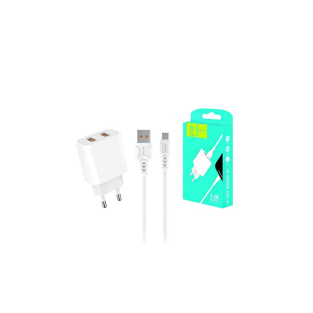 ŁADOWARKA SIECIOWA 2.4A + KABEL USB IPHONE BIAŁA DENMEN 2XUSB 2400mA DC05 12W