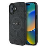 GUESS futerał do IPHONE 16 Plus kompatybilny z MagSafe GUHMP16MG4GFRK (PU 4G Ring Classic Logo) czarny