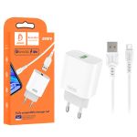 Denmen Ładowarka sieciowa DC07 USB + kabel USB - Typ-C 3.6A 18W 1m Power Delivery PD Biały DC07T