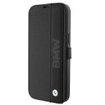 BMW BMBKP15S22RDPK iPhone 15 / 14 / 13 6.1" czarny/black bookcase Leather Textured & Stripe