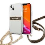 Guess GUHCP13MKC4GBGO iPhone 13 / 14 /15 6.1" Transparent hardcase 4G Brown Strap Gold Chain