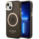 Guess GUHMP14SHTCMK iPhone 14 / 15 / 13 6.1" czarny/black hard case Gold Outline Translucent MagSafe