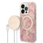 Zestaw Guess GUBPP14LHJEACSP Case+ Charger iPhone 14 Pro 6,1" różowy/pink hard case Jungle MagSafe