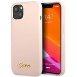 Guess GUHCP13MLSLMGLP iPhone 13 / 14 / 15 6.1" jasnoróżowy/light pink hardcase Silicone Script Gold Logo