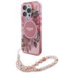 Guess GUHMP16LHFWBRCESP iPhone 16 Pro 6.3" różowy/pink hardcase IML Flowers With Pearl Strap MagSafe