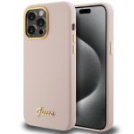 Guess GUHCP15XSMBSLP iPhone 15 Pro Max 6.7" różowy/pink hardcase Silicone Script Metal Logo & Frame