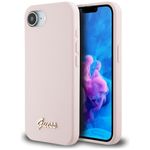 Etui Guess Silicone Script Metal Logo MagSafe do iPhone 16e / 17e różowy
