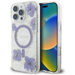 Etui Guess Resin Flowers MagSafe do iPhone 16 Pro Max fioletowy