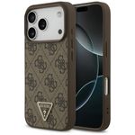 Etui Guess Leather 4G Triangle Strass MagSafe do iPhone 17 Pro / 18 Pro brązowy
