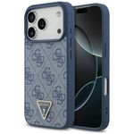 Etui Guess Leather 4G Triangle Strass MagSafe do iPhone 17 Pro / 18 Pro niebieski