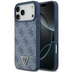 Etui Guess Leather 4G Triangle Strass MagSafe do iPhone 17 Pro Max / 18 Pro Max niebieski