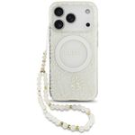 Etui Guess IML Flowers Electro Pearl Strap MagSafe do iPhone 17 Pro / 18 Pro biały
