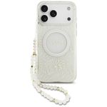 Etui Guess IML Flowers Electro Pearl Strap MagSafe do iPhone 17 Pro Max / 18 Pro Max biały