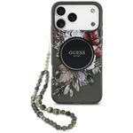 Etui Guess IML Flowers Pearl Strap MagSafe do iPhone 17 Pro Max / 18 Pro Max czarny
