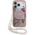 Etui Guess IML Flowers Pearl Strap MagSafe do iPhone 17 Pro / 18 Pro różowy