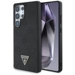 Etui Guess Grained Hot Stamp Peony Pattern Triangle Logo MagSafe do Samsung Galaxy S25 Ultra czarny