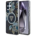 Etui Guess Glitter Flowers Triangle Buttons MagSafe do Samsung Galaxy S25 Ultra czarny